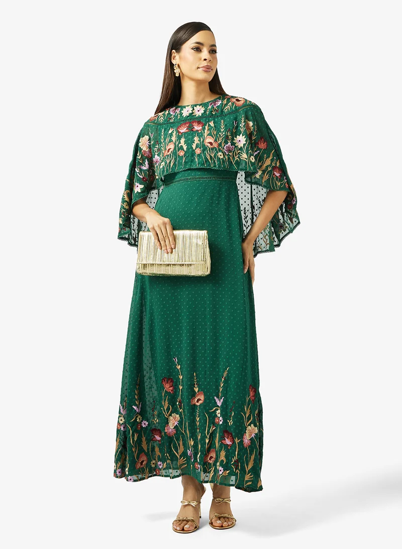 Frock And Frill  Printed Cape Detailed Maxi Dress for Women | Best Price UAE
